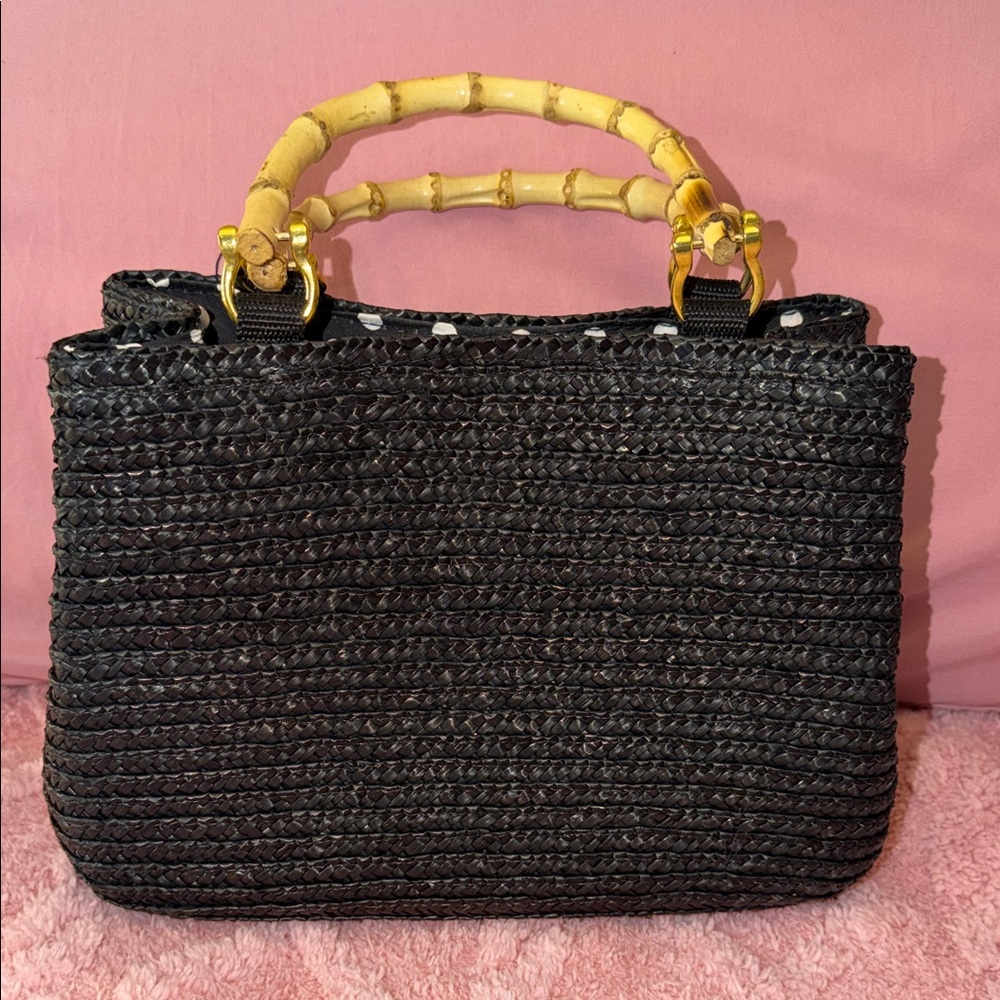 croft & barrow Black Woven Tote with Bamboo Handles